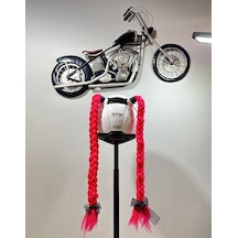 Motor & Motosiklet Neon Pembe Çift Örgü Saç Kask Dış Aksesuarı Diğer