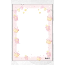 A5 Doğum Günü Bloknot Çizgisiz Defter - 50 Yaprak - Memopad - Notepad - Not Defteri - Not Kağıdı Pembe Pembe