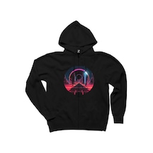 Techno Album World Siyah Fermuarlı Kapşonlu Sweatshirt