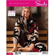 Sude A-200-358 Kapüşonlu Polar Kadın Pijama Takımı Çok Renkli