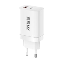 C99q 65w Pd Destekli Type-c Ve Usb Çift Çıkışlı Hızlı Şarj Adaptörü - Beyaz