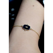 Siyah Mineli Altın Bileklik Sarı Altın