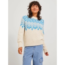 Jack&jones Jjxx Oversize Yuvarlak Yaka Kadın Kazak - Minimalist Tarz Kemik - Mavi
