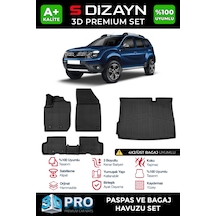 S-dizayn Dacia Duster 4x2 3d Pro Havuzlu Paspas Ve Üst Bagaj Havuzu Seti 2'li Set 2018-2022 A+ Kalite