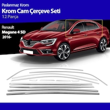 Renault Megane 4 Cam Çıtası Kromu Çerçevesi Komple Set 12 Parça