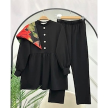 Lovie Moda Kadın Taş Düğmeli İkili Takım Siyah