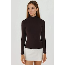 Hiccup Ultra Yumuşak Slim Fit Dik Yaka Örme Üst Koyu Mocha Kahve