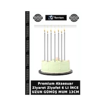 Premium Aksesuar Ziyaret Ziyafet 6 Lı İnce Uzun Gümüş Mum 13cm