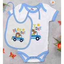 Bk Kids Play Day Tasarımlı Mavi Bebek Body Zıbın Ve Mama Önlüğü H