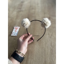 Krem Ponpon Kız Çocuk Tacı - Krem