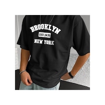 Caddemia Yaz  Moda Rahat Gevşek Spor Brooklyn Desen Baskılı Yuvarlak Boyun Kısa Siyah 2XL