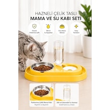 Tr Hazneli Kedi-köpek Mama Ve Su Kabı Seti 500ml Sarı