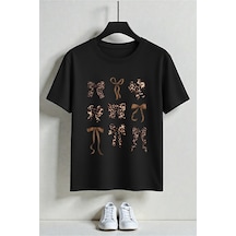 Uyguntarz Unisex Leopar Desenli Kurdeleler Baskılı Tasarım Tshirt Siyah