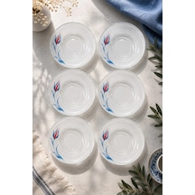 6 Lı Cam Çay Tabağı - Zarif Lale Desenli 12 Cm - 6 Adet Çay Tabak Lacivert