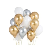 Metalik Gold-gümüş Gri-beyaz Balon  30 adet