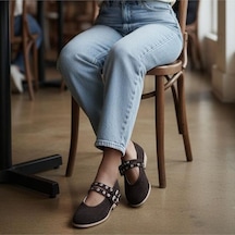 Ne&ve Shoes Kahve Süet Hakiki Deri Kadın Çift Kapsüllü Babet Kahverengi