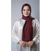 Hürrem Bone Bordo Desenli Şal Şifon Kumaş Kareli Çizgili 202107 16 Bordo