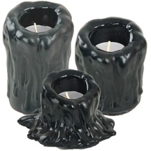Şamdan Dekoratif Mumluk Şamdan Set 3 Lü Üçlü Tealight Uyumlu Erimiş Mum 3 Boy Model - Siyah