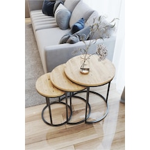 3' lü C Zigon Sehpa Siyah Ayak  Atlantik Çam 18mm Sunta