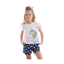 Denokids Sim Unicorn Kız Çocuk T-shirt Poplin Şort Takım Çok Renkli
