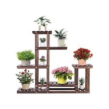 Dekoratif 7 Raflı Ahşap Saksılık Çiçeklik - 120x120 Cm Çok Katlı Salon Balkon Standı Kahverengi