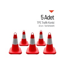 5'li Tpe Trafik Konisi Seti 32 Cm Tek Reflektifli Trafik Dubası-3616