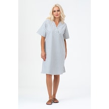 Bold & Young Kadın Cepli V Yakalı Kısa Kollu Pamuklu Elbise Ekru