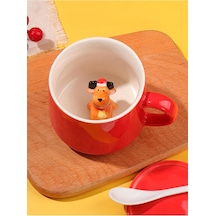 Mukko Home 3d Yavru Geyik Biblolu Kırmızı Porselen Kupa - 350ml Şık Ve Eğlenceli Tasarım,kırmızı Beyaz - Çok Renkli
