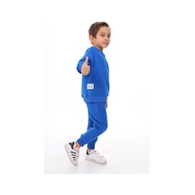 Toontoy Kids Toontoy Erkek Çocuk 2'li Takım Baskılı Bisiklet Yaka Sweatshirt & Beli Paçası Lastikli Cepli Jogger Eşofman Altı - 3 İplik Şardonlu 2 Saks