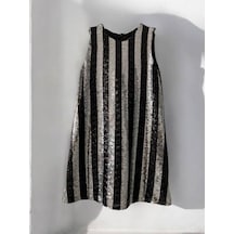 Kız Çocuk Askılı Pul Payet Elbise-14451 Siyah Gri