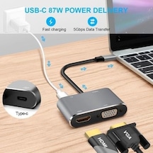 Cf02 Macbook Uyumlu Type-c To 4k Ultra Hd 1080p Hdmı/vga/pd Şarj/usb 3.0 4ın1 Çevirici Hub Adaptör