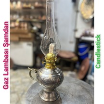 Bakır Gaz Lambası Şamdan Osmanlı Antik Bakır Gaz Lambası Beyaz