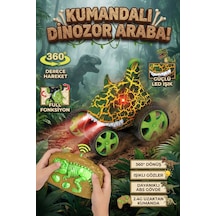 Dinozor T-rex Uzaktan Kumandalı Araba - 360 Dönen Işıklı Akrobat Oyuncak - Şarjlı Ve Dayanıklı Yeşil
