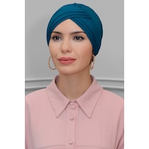 Hürrem Bone P. Mavisi Pratik Hazır Geçmeli Tesettür Bone Sandy Kumaş Üç Çapraz 1803 17 Petrol Mavisi