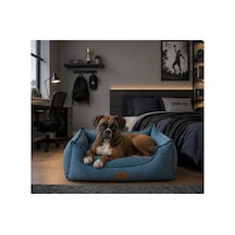 Premium Kedi Ve Köpek Yatağı Kafa Destekli Kaydırmaz Taban Yıkanabilir Fermuarlı Çift Taraflı Minder %100 Boncuk Elyaf Mavi - 880997317