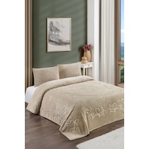 Bej Gül Bohem Yatak Örtüsü 220 X 230 Çift Kişilik Peluş Yumuşak Welsoft 2 Adet Yastık Kılıfı Bej - Gül