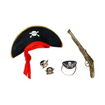Korsan Şapkası + Tabanca + Maske + 2 Adet Yüzük Kostüm Seti Ç N177