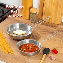 Porsima Paslanmaz Çelik Sığ Sos Tavası Sos Tava Seti 14-16 CM