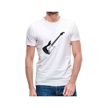 Elektro Gitar Rock Müzik Baskılı Beyaz Erkek Tshirt
