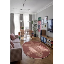Leopar 04 Koyu Pembe Leopar İnce Vintage Görünüm Şönil Dokuma Oval Oturma Odası Ev Koridor Halısı