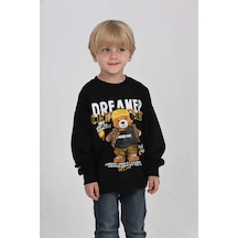 Toontoy Kids Toontoy Erkek Çocuk Dreamer Ayı Baskılı Sweatshirt Siyah
