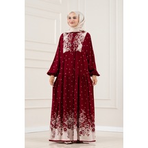 Sevitli Yarım Düğmeli Robalı Damla Elbise-bordo-5863