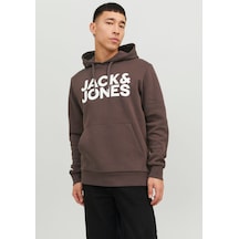 Jack & Jones Kapüsonlu Logo Baskili Sweatshirt - Corplogo 12152840 Seal Brown