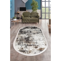 Dijidekor Halı Siyah Cool K1310 Saçaklı Oval Kaymaz Kesme İnc... Siyah - Yeşil
