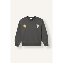Defacto Snoopy Relaxed Fit Bisiklet Yaka Baskılı Kalın Sweatshirt Kız Çocuk I7454a826wngr206 Gri-gr206