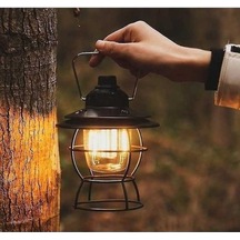 Pazly Ve Tip-c Taşınabilir Siyah Retro Kamp Feneri, Led Kısılabilir, Hava Ve Kamp İçin Mükemmel Şarjlı Fener Siyah