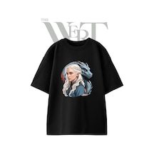 Thewert Daenerys Targaryen Tasarım Baskılı Ünisex Siyah Oversize T-shirt