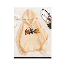 Medinenur Mama Baskılı Kapüşonlu Sweatshirt Bej