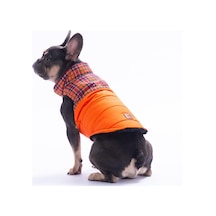 Turuncu Elgin Paws Ekose Desen Yelek Köpek Yeleği Köpek Kıyafeti Köpek Yağmurluk