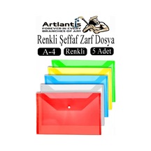 Çıtçıtlı Dosya A4 Şeffaf Renkli Zarf Dosya 5 Renk Çıt Çıtlı Dosya Su Geçirmez 100 Yaprak Kapasite Okul Ofis